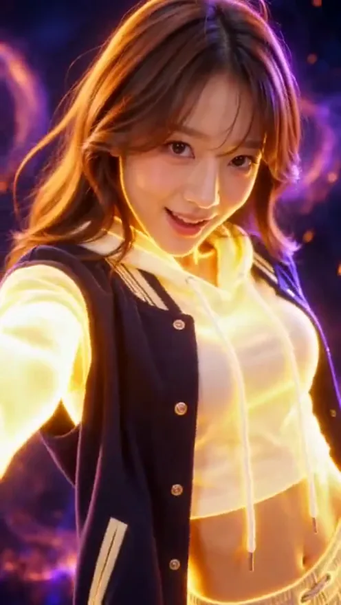 A dancer in her own clothes hits a sharp vogue pose from the FIRESTARTER K/DA choreography