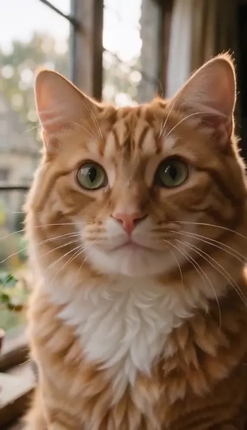 An extreme close-up of a face pushed right up to the camera, eyes squeezed shut in a smug grin, mid head shake
