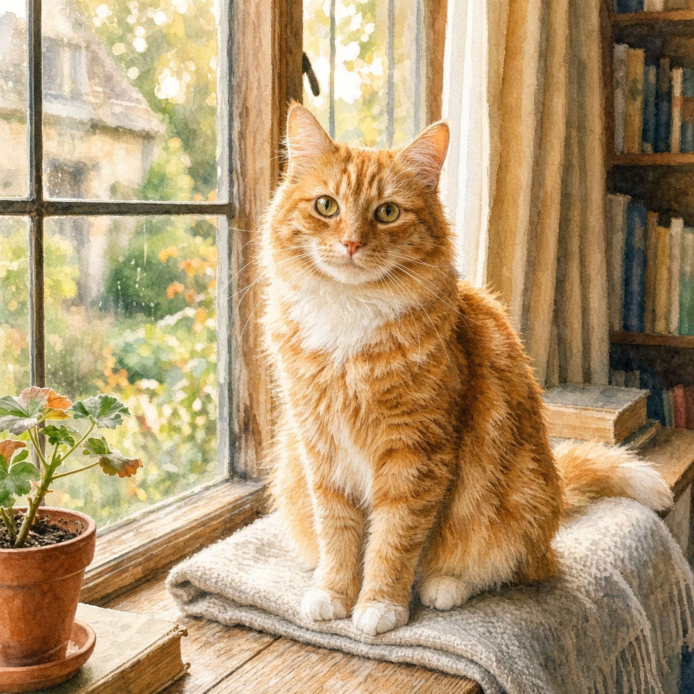 Grok Imagine Image 2.0 photo edit of a ginger cat by a window