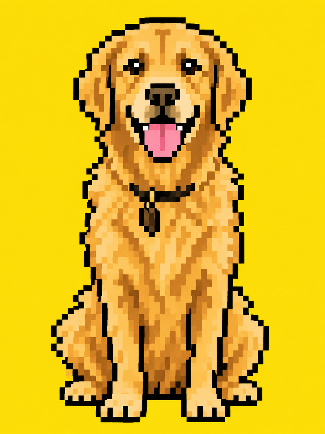 golden retriever photo turned into pixel art