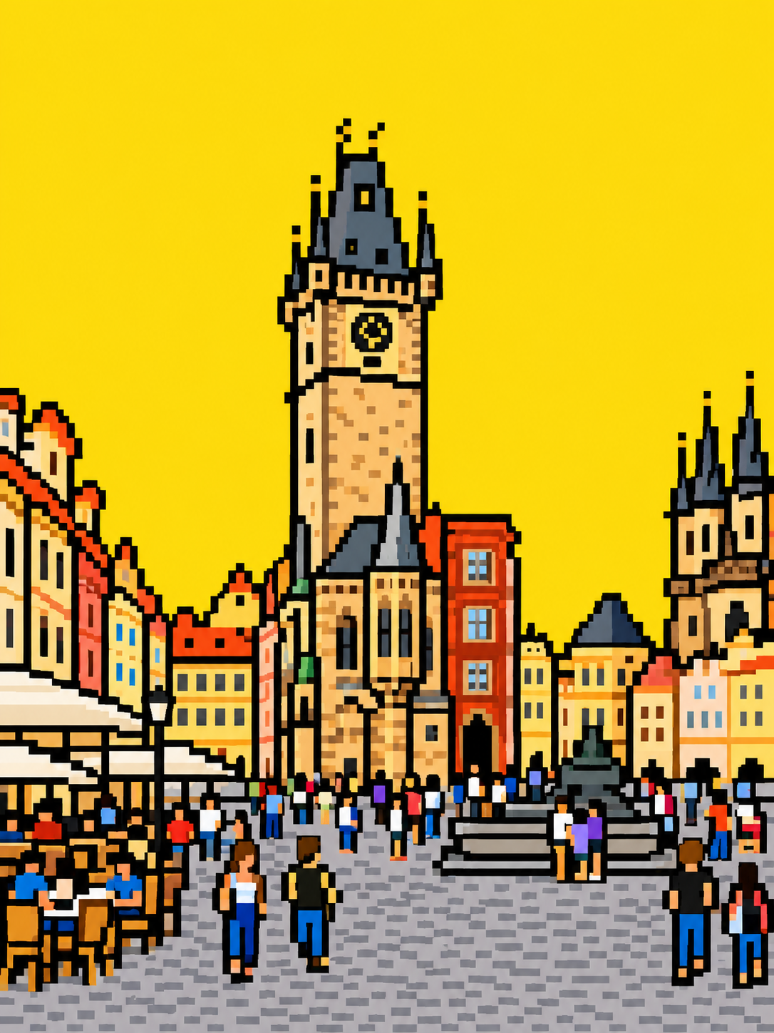 clock tower photo turned into 8-bit pixel art